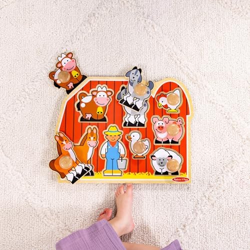 Melissa & Doug Farm Animals Jumbo Knob Wooden Puzzle Wooden Peg Chunky Baby Puzzle, Preschoool Learning, Knob Board for Toddlers Ages 1+