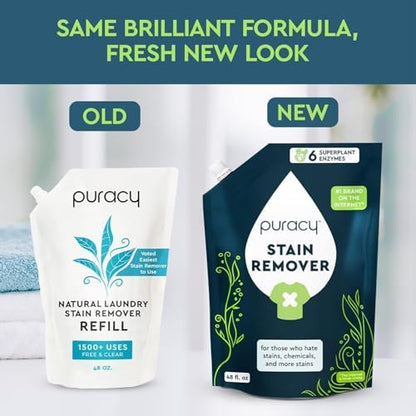 Puracy Stain Remover Cleaning Spray Refill - Enzyme-Powered Stain Remover Spray As Seen on TikTok, Natural Travel Spot Removal for Clothes (Unscented, 48 fl oz)