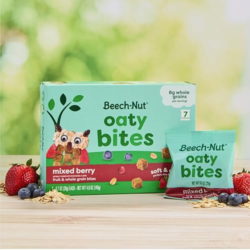 Beech-Nut Toddler Snacks, Oaty Bites with Fruit & Whole Grains, Mixed Berry Toddler Snack Bites for Toddlers 12 Months & Older, Pack of 6 Boxes (42 single-serve bags)