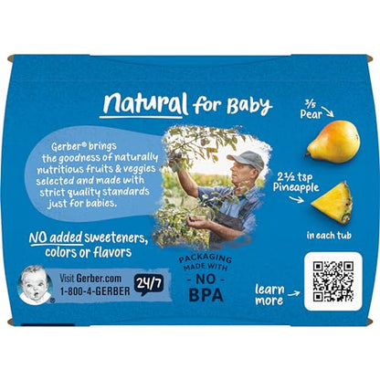 Gerber 2nd Foods Pear Pineapple, 4 oz Tubs, 2 Count (Pack of 8)