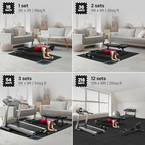 bemaxx Gym Mats Set - 18 pcs EVA Interlocking Foam Floor Tiles (12.6"x12.6"x0.4") 18sqft Protective Gym Flooring Sports Home Workout Exercise Mats Puzzle Garage Fitness Play-Room Garage Pool Treadmill