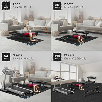 bemaxx Gym Mats Set - 18 pcs EVA Interlocking Foam Floor Tiles (12.6"x12.6"x0.4") 18sqft Protective Gym Flooring Sports Home Workout Exercise Mats Puzzle Garage Fitness Play-Room Garage Pool Treadmill