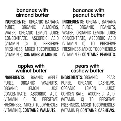 Happy Baby Organics Stage 2, Baby Food Pouches, Gluten Free, Vegan Snack, Nutty Blends, Fruit & Nut Butter Variety Pack (Pack of 8)