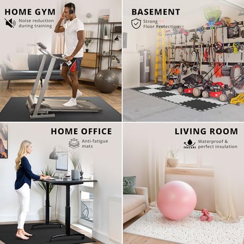 bemaxx Gym Mats Set - 18 pcs EVA Interlocking Foam Floor Tiles (12.6"x12.6"x0.4") 18sqft Protective Gym Flooring Sports Home Workout Exercise Mats Puzzle Garage Fitness Play-Room Garage Pool Treadmill