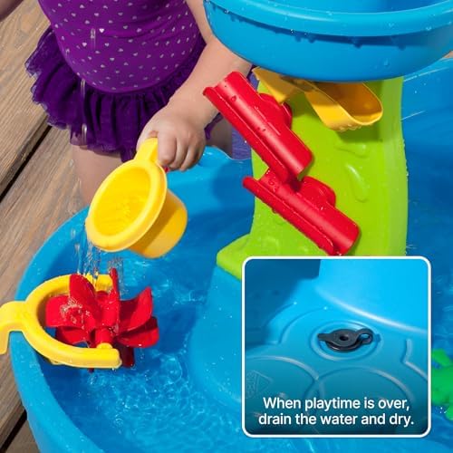 Step2 Rain Showers Splash Pond Water Table with Cover, Kids Water and Sand Activity Sensory Playset, Summer Outdoor Toys, 13-Piece Water Toy Accessories, for Toddlers 1.5+ Years Old, Blue & Green