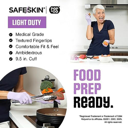SAFESKIN Disposable Nitrile Gloves in POP-N-GO Pack of 50 or 200 Powder Free - Hair, Cleaning, Medical Use, Food Handling