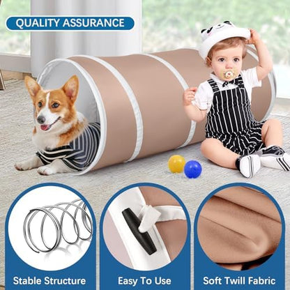 Kids Play Tunnel Tent for Toddlers, Pop Up Crawl Tunnel Toy for Baby or Pet with Neutral Color, Collapsible Gift for Boy and Girl Play Tunnel Indoor and Outdoor Game (Brown Tunnel)