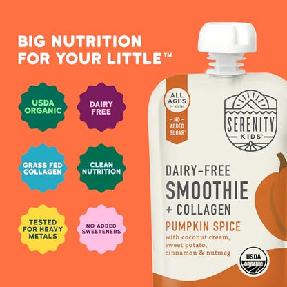 Serenity Kids Organic Pumpkin Spice Protein Smoothie Pouch - USDA Organic - Dairy Free, 3.5 Ounces (Pack Of 12)