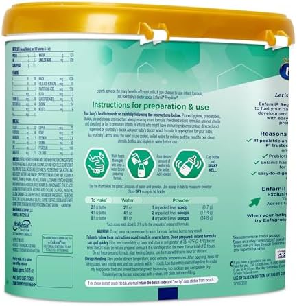 Enfamil Reguline Baby Formula, Milk-Based Infant Nutrition, Dual Prebiotics for Soft, Comfortable Stools within 1 Week of Use, Omega-3 DHA for Immune Support, Reusable Powder Tub, 19.5 Oz