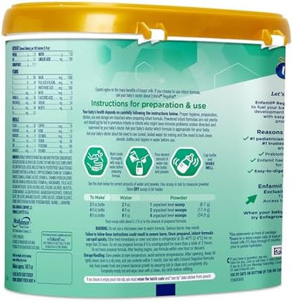 Enfamil Reguline Baby Formula, Milk-Based Infant Nutrition, Dual Prebiotics for Soft, Comfortable Stools within 1 Week of Use, Omega-3 DHA for Immune Support, Reusable Powder Tub, 19.5 Oz