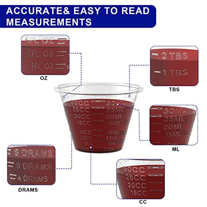 disposable medicine cups graduated, bulk pack of 1000, 1 oz (30ml) small plastic measuring cup for liquid medication, paint, epoxy, pill and resin