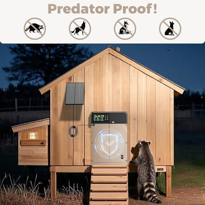 Automatic Chicken Coop Door Solar Powered with Remote Control, Timer and Light Sensor, 4 Modes, Color LCD Display, Aluminum Chicken Door with Adjustable Anti-Pinch