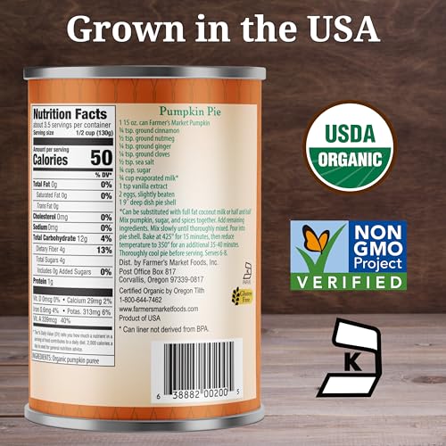 Farmer's Market Organic Pumpkin Puree, 15 Ounce (Pack of 12)