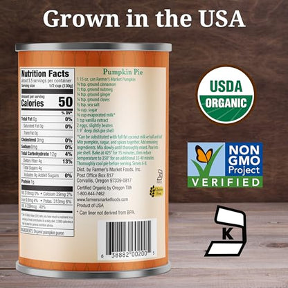 Farmer's Market Organic Pumpkin Puree, 15 Ounce (Pack of 12)