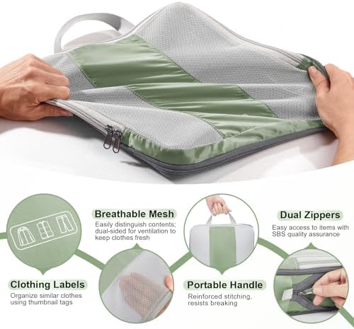 10 Set Compression Packing Cubes for Travel Essentials,Compressible Expandable Packing Cubes for Suitcase,OlarHike Luggage Organizer Bags for Travel,Handy Helper for Organizing Clothes(Matcha Green)