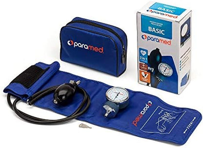 PARAMED Aneroid Sphygmomanometer – Manual Blood Pressure Cuff with Universal Cuff 8.7-16.5" and D-Ring – Carrying Case in The kit – Blue – Stethoscope Not Included