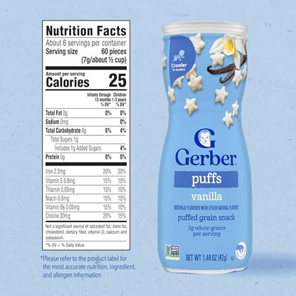 Gerber Baby Snacks Puffs, Vanilla, 1.48 Ounce (Pack of 6)