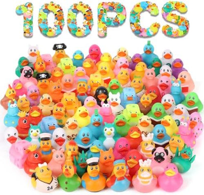 100 Pack Rubber Ducks in Bulk, Assorted Ducks for Jeeps Ducking, Mini Rubber Duckies for Baby Bath Toys, Kids Bath Pool Toys Birthday Gifts Party Favors