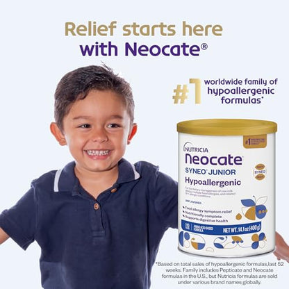 Nutricia Neocate Syneo Junior - Hypoallergenic, Dairy-free, Amino Acid-Based Formula for 1+ Years - For Toddlers, Kids & Teens - Powdered Formula - Syneo Junior - 14.1 oz can (Case of 1)