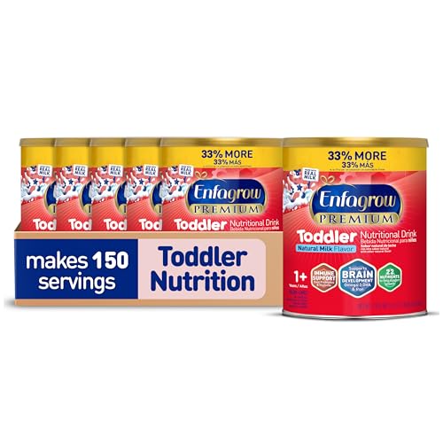 Enfagrow PREMIUM Toddler Nutritional Drink, Made with Real Milk, Brain-Building Omega-3 DHA, Nutrients and Prebiotics for Growth & Immune Support, Non-GMO, Toddler Milk Powder, 32 Oz Can, 6 Count