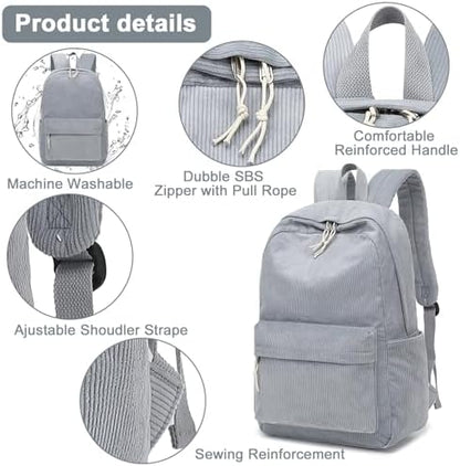 School Backpack for Teen Girls Bookbags Elementary High School Corduroy Laptop Bags Women Travel Daypacks