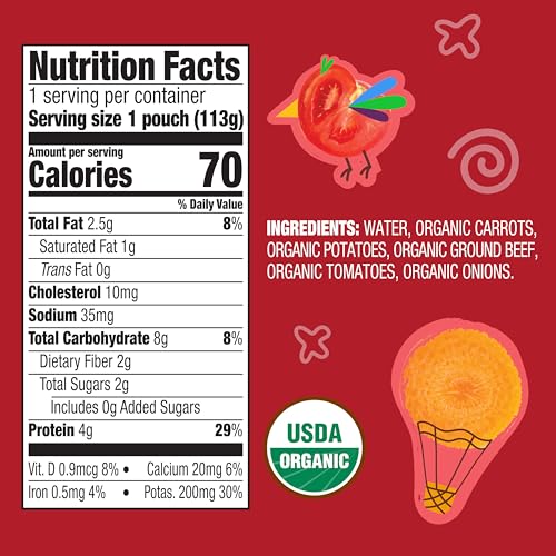 Earth's Best Organic Baby Food Pouches, 9+ Months, Beef, Vegetable, and Rice Puree for Babies 9 Months and Up, Organic Beef Medley, 4 Ounce Resealable Pouch (Pack of 12)