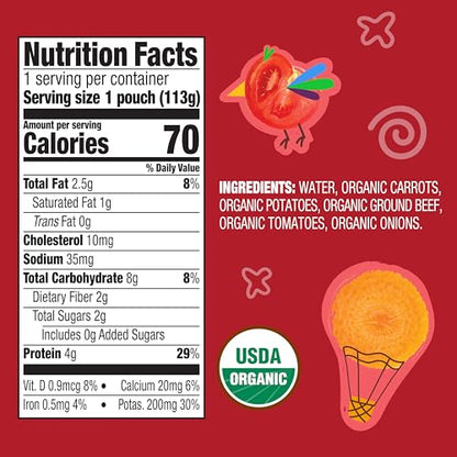 Earth's Best Organic Baby Food Pouches, 9+ Months, Beef, Vegetable, and Rice Puree for Babies 9 Months and Up, Organic Beef Medley, 4 Ounce Resealable Pouch (Pack of 12)