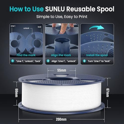 SUNLU PLA 3D Printer Filament PLA Filament 1.75mm, Neatly Wound 3D Printing Filament 1.75mm, Dimensional Accuracy +/- 0.02 mm, Fit Most FDM 3D Printers, 1kg Spool (2.2lbs), Ceramic White