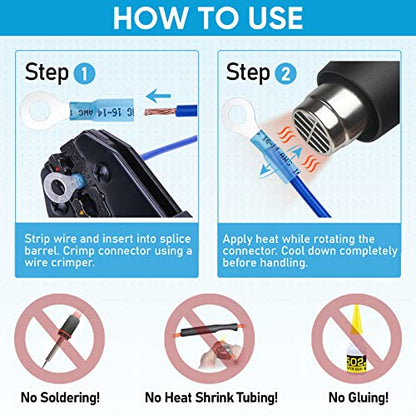 TICONN 500Pcs Heat Shrink Wire Connectors, Waterproof Automotive Marine Electrical Terminals Kit, Crimp Connector Assortment, Ring Fork Spade Butt Splices