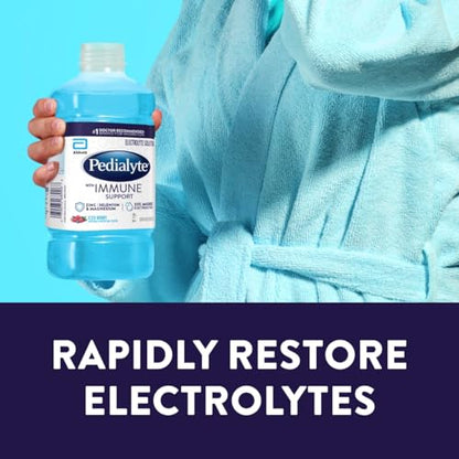 Pedialyte with Immune Support Electrolyte Solution, Hydration Drink with Zinc, Selenium, and Magnesium, Iced Berry, 1 Liter, Pack of 4
