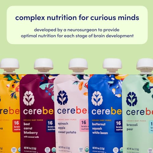Cerebelly Organic Baby Food Pouches – Dairy Free Smoothies for Toddlers | No Added Sugar, Fiber, Non-GMO | Toddler Smoothie Pouches | 4oz BPA-Free Baby Food | Celery Apple Kiwi | 12 Count