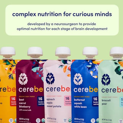 Cerebelly Organic Baby Food Pouches – Dairy Free Smoothies for Toddlers | No Added Sugar, Fiber, Non-GMO | Toddler Smoothie Pouches | 4oz BPA-Free Baby Food | Celery Apple Kiwi | 12 Count