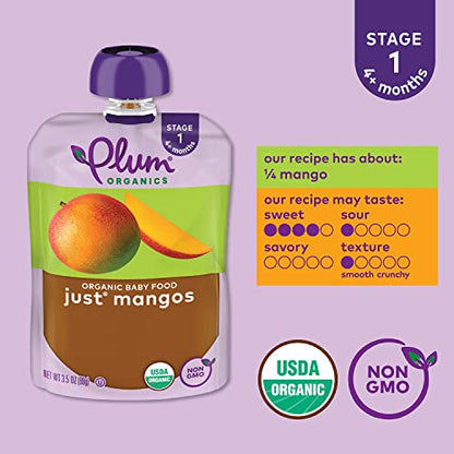 Plum Organics Stage 1 Organic Baby Food - Just Mangos - 3.5 oz Pouch (Pack of 12) - Organic Baby Food Pouch