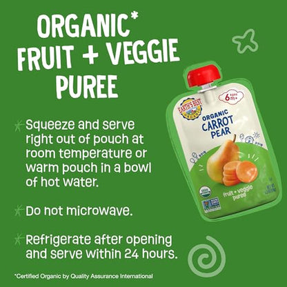 Earth's Best Fruit + Veggie Puree Organic Carrot Pear 3.5 oz Pouch (Pack of 12)