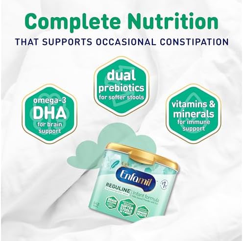 Enfamil Reguline Baby Formula, Milk-Based Infant Nutrition, Dual Prebiotics for Soft, Comfortable Stools within 1 Week of Use, Omega-3 DHA for Immune Support, Reusable Powder Tub, 78 Oz