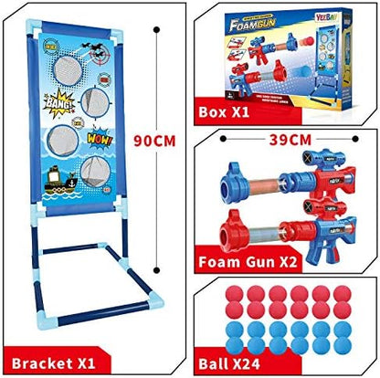 YEEBAY Shooting Game Toy for Age 6, 7, 8,9,10+ Years Old Kids, Boys - 2pk Air Guns & Shooting Target & 24 Foam Balls - Ideal Gift - Compatible with Toy Guns