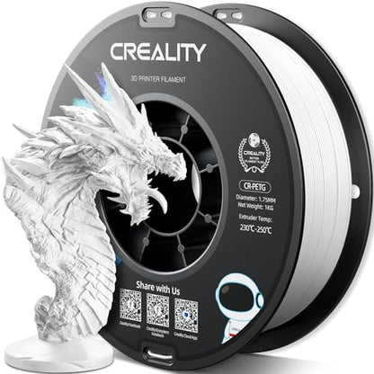 Official Creality PETG 3D Printer Filament 1.75mm 1KG (2.2lbs), High Precision, Strong Toughness, Odorless, Better Flow, Moistureproof 3D Printing CR PETG Filament, White