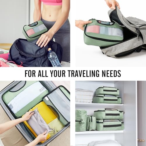 Veken 8 Set Packing Cubes for Travel Essentials, Suitcase Organizer Bags in 4 Sizes, Carry-On Luggage Accessories with Large Laundry & Hanging Toiletry Bag, Must-Have for Airplane, Road Trip & Camping