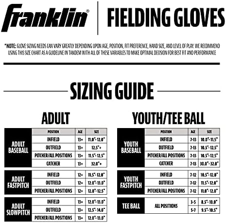 Franklin Sports Baseball and Softball Glove - Fieldmaster Adult + Youth Baseball Gloves - Men's + Women's Infield + Outfield Mitt
