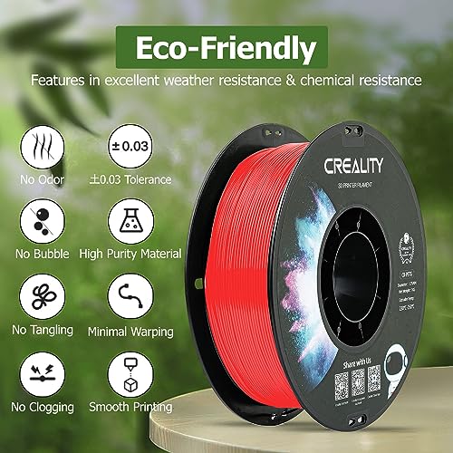 Official Creality PETG 3D Printer Filament 1.75mm 1KG (2.2lbs), High Precision, Strong Toughness, Odorless, Better Flow, Moistureproof 3D Printing CR PETG Filament, Red