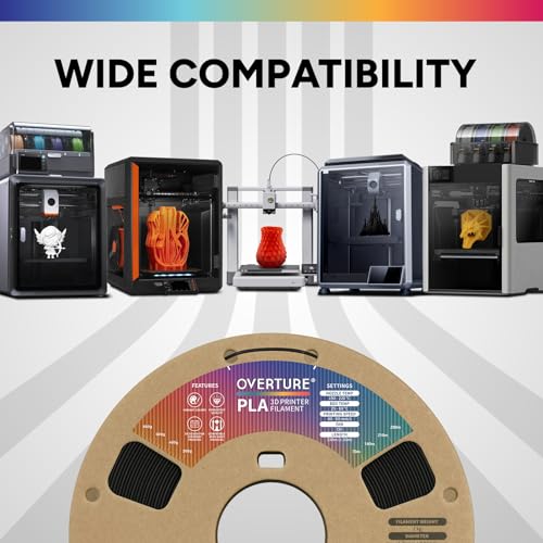 OVERTURE 4KG Bundle PLA Filament 1.75mm, Neatly Wound 3D Printer Filament 4 Pack 1kg Spool (2.2lbs), Dimensional Accuracy +/- 0.02 mm, Fit Most FDM 3D Printers (Black 4-Pack)