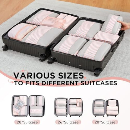 10 Set Compression Packing Cubes for Travel Essentials,Compressible Expandable Packing Cubes for Suitcase,OlarHike Luggage Organizer Bags for Travel,Handy Helper for Organizing Clothes(Pink Stripped)