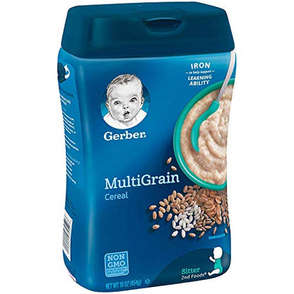 Gerber Stage 2 Baby Food, Multigrain Cereal, Whole Grains, Iron, Zinc & Vitamin B12, Baby Cereal, 6-Pack