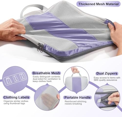 10 Set Compression Packing Cubes for Travel Essentials,Compressible Expandable Packing Cubes for Suitcase,OlarHike Luggage Organizer Bags for Travel,Handy Helper for Organizing Clothes(Purple Gray)