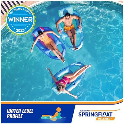 SwimWays Spring Float Premium Recliner Pool Lounger, Inflatable Pool Floats Adult with Fast Inflation for Ages 15 & Up, Sky Blue