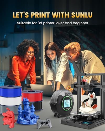 SUNLU PLA+2.0 3D Printer Filament Bundle, 4KG Upgrade PLA+ Filament 1.75mm, Tougher and Stronger, Dimensional Accuracy +/-0.02mm, 1KG per Spool, 4 Packs, 4KG Total, Black+White+Klein Blue+Red