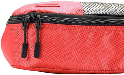 Amazon Basics Packing Cubes for Travel, Packing Organizers Set, 4-Piece-Set (2 Medium And 2 Large) With Double Zipper Pulls and Mesh Top Panel, 100% Durable Polyester, Red