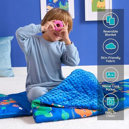 JOIEDOMI Toddler Nap Mat for Preschool 55''x30'' Sleeping Mat with Removable Pillow and Minky Blanket for Kids Ages 3-7 Roll Up Soft Kids Sleeping Bag for Boys Girls Kindergarten Daycare Sleepover