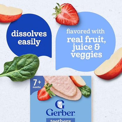 Gerber Teethers, Strawberry Apple Spinach Gentle Teething Wafers, Baby Teething Snacks, 6PK