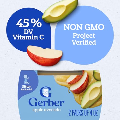 Gerber 2nd Foods, Apple Avocado Pureed Baby Food, 4 Ounce Tubs, 2 Count (Pack of 8)